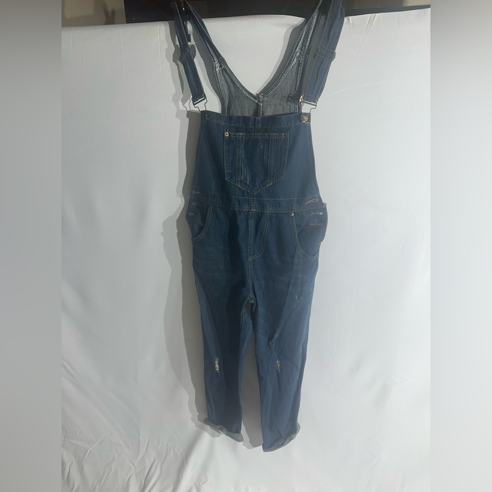 Blue Denim Overalls with Classic Distressed Look